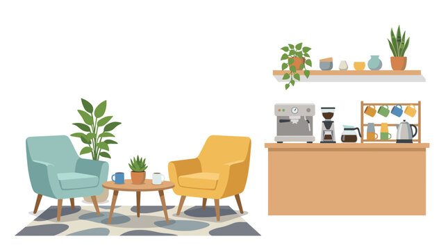 Cozy Coffee Corner with Armchairs and Barista Station