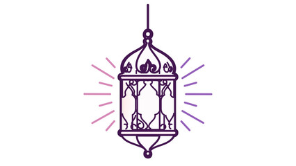 Naklejka premium Hanging ramadan fanoos lantern glowing vector icon illustration with editable stroke minimalist thin line design of traditional arabic lamp for eid celebration and islamic holidays decor.