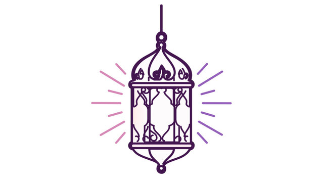 Hanging ramadan fanoos lantern glowing vector icon illustration with editable stroke minimalist thin line design of traditional arabic lamp for eid celebration and islamic holidays decor.