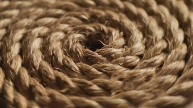 Close-up of a tightly coiled rope texture with a natural rustic appearance and detailed pattern