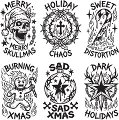 Obraz premium Punk Christmas streetwear apparel vector sheet y2k skull santa hat graphic kit