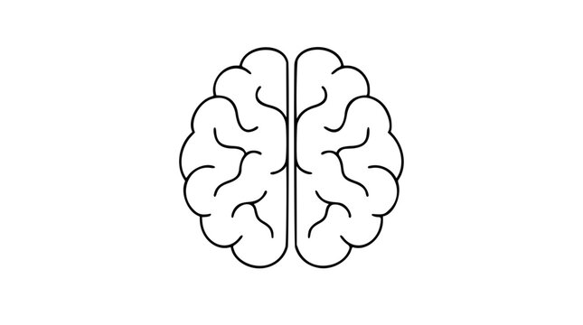 Minimalist human brain vector icon illustration, simple black line art design of a cerebral organ, perfect for medical, psychology, education, and science concepts, clean scalable graphic element.