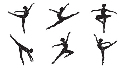 Ballet dancers in various poses black silhouette © MdMosharef