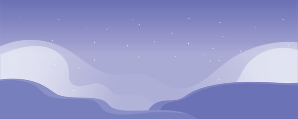 Fototapeta premium Minimal Night Mountain Landscape with Rolling Hills and Starry Sky in Soft Purple Flat Design Vector Illustration