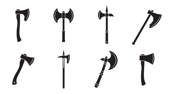 Collection Of Various Axes In Black Silhouette