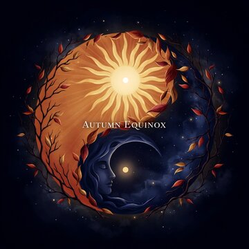 Artistic yin yang symbol representing day and night with a radiant sun and glowing moon