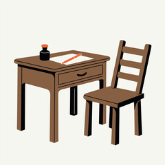 Fototapeta premium Minimal vintage wooden study desk and classic chair 
