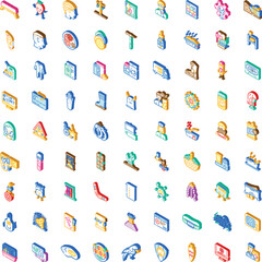 Fototapeta premium Isometric icon set illustrating a wide range of essential business, communication, internet, delivery, social, manufacturing, and support concepts for various industries