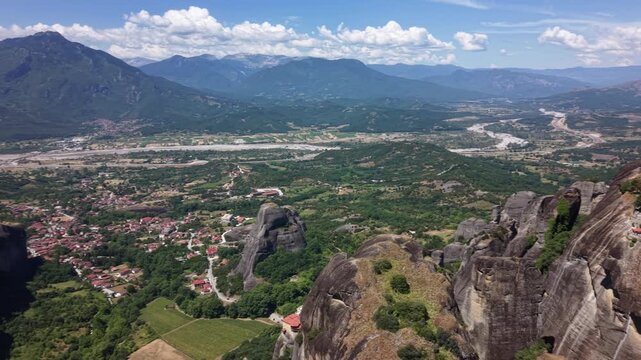 Breathtaking aerial view of Meteora monasteries in Greece