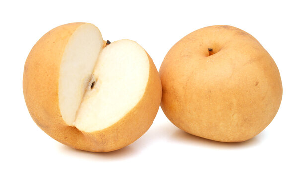 Yellow pears over white background