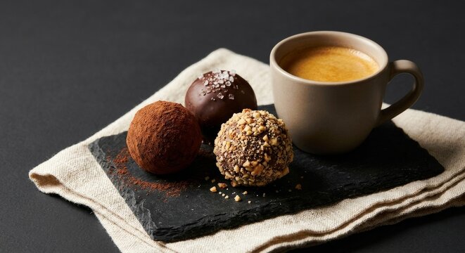 Decadent artisanal chocolate truffles and espresso coffee pairing