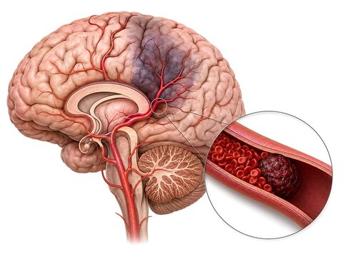 Ischemic Stroke Caused by Blood Clot Blocking Brain Artery