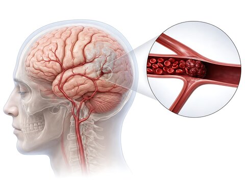 Human Brain Ischemic Stroke from Blood Clot Blocking Cerebral Artery