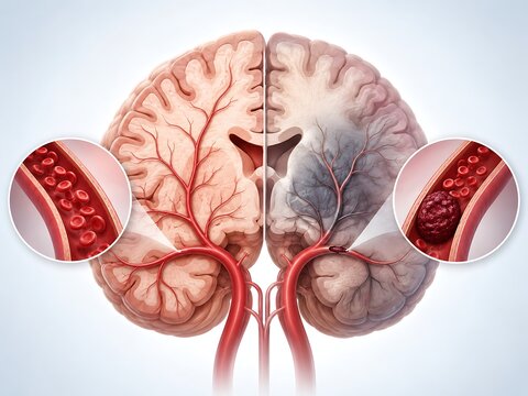 Ischemic Stroke Comparison with Healthy Brain and Blocked Artery