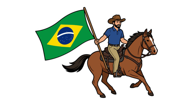 Man Riding Horse Holding Brazilian Flag