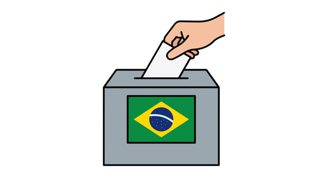 Vector illustration of a hand casting a vote in a ballot box featuring the Brazilian flag.