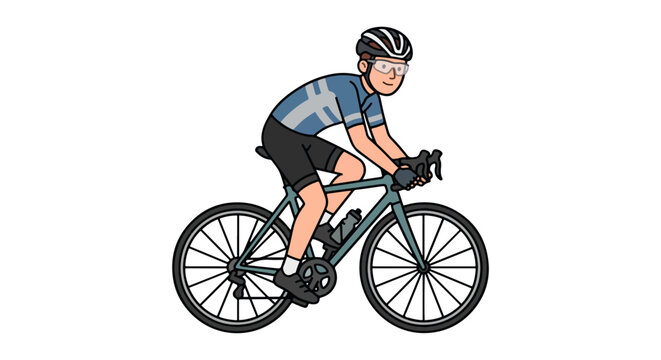 Cyclist Riding Bicycle Wearing Helmet and Glasses