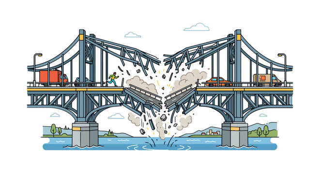 Illustration of a bridge collapse