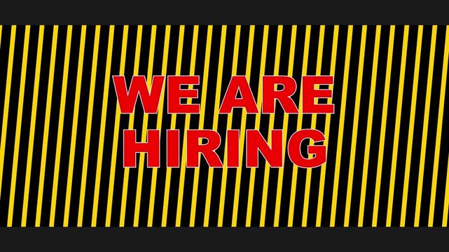Animated We Are Hiring Business Signage with Industrial Yellow and Black Striped Background for Job Vacancy Ad
