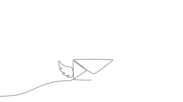 Single line art depicting envelope icon. Creative continuous drawing style for email newsletters, postal services, wedding invitations, and greeting card designs.
