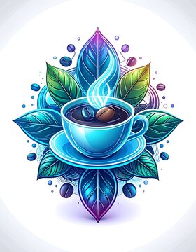 Vibrant Coffee Cup with Leaves Design.