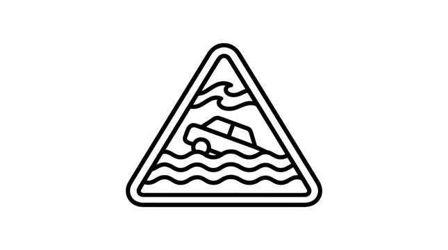 Car Submerged in Flood Water Warning Sign Vector