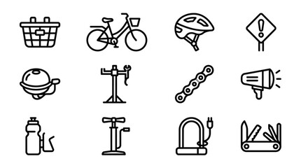 Fototapeta premium Bicycle Accessories and Parts Icons Set - Line Art
