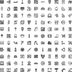 Fototapeta premium Collection of diverse simple line art icons featuring everyday objects, concepts, and activities, meticulously designed with a subtle pixel perfect touch