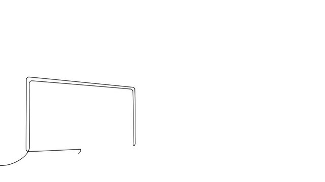 One line drawing of television screen and control elements. Smart home TV monitor concept in continuous outline art style with minimalist doodle design aesthetic.