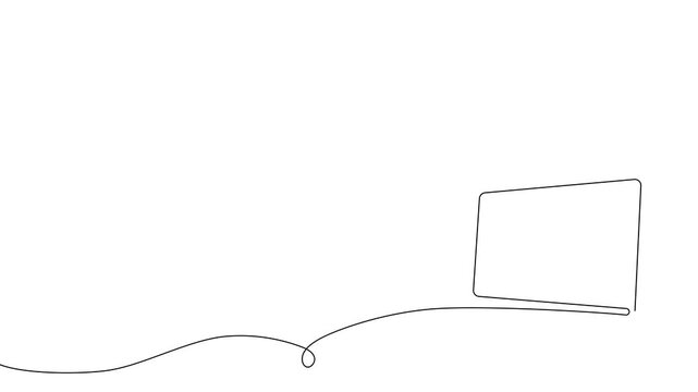 One line drawing of television screen and control elements. Smart home TV monitor concept in continuous outline art style with minimalist doodle design aesthetic.