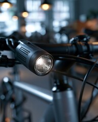Fototapeta premium Close-up of Bicycle Handlebar with Front Light for Student Commuter Safety