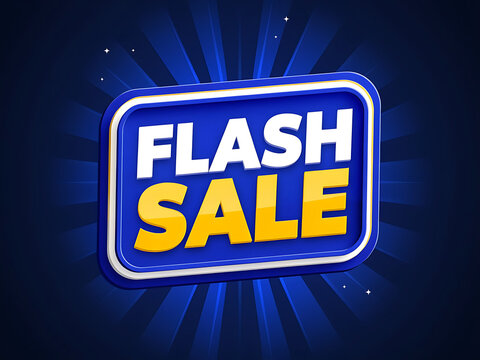 Flash sale sign with blue and yellow pixel art style