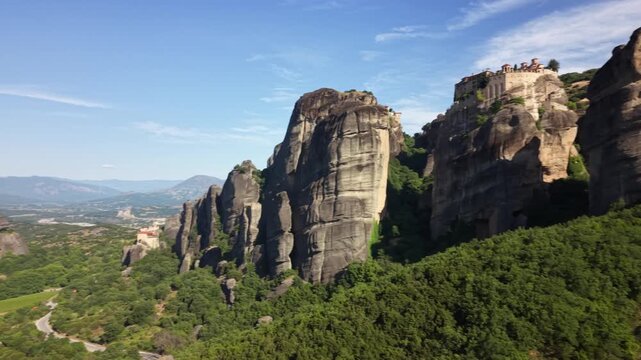 Breathtaking aerial view of Meteora monasteries in Greece