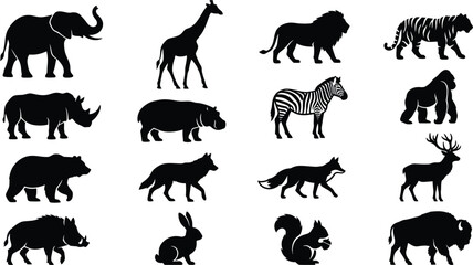 Obraz premium Set of wild animal silhouettes including african and forest species