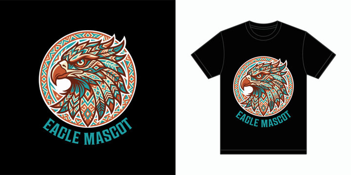 Eagle mascot t-shirt design with tribal pattern bird head in circle