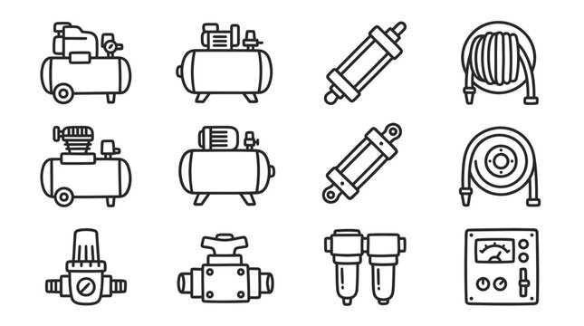 Air Compressor Equipment Icons Set