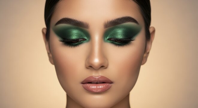 woman with dramatic emerald green smokey eyeshadow beauty makeup