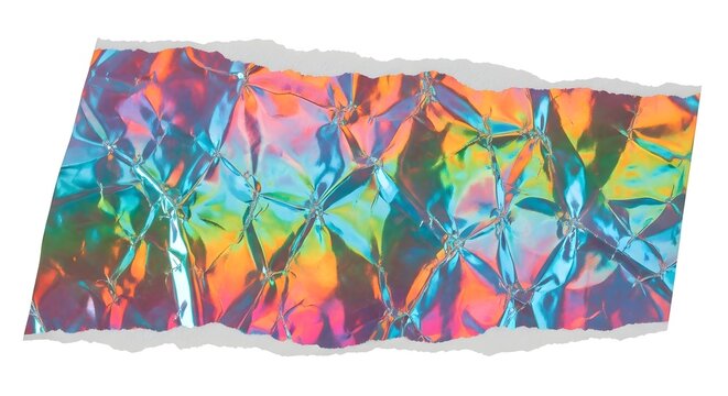 Abstract background featuring vibrant rainbow colors with a crumpled metallic foil texture isolated on a white background