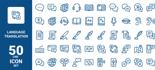 Set of 50 language translation line icons, vector illustration © Vector Saga