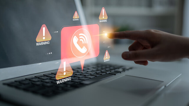 Interactive Warning Notification on Laptop Showing Alert Symbols and Touch Interface for Urgent Communication Incorporating Technology and User Engagement Haptic.