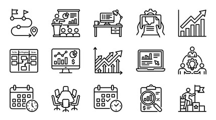 Fototapeta premium Business Icons: Strategy, Planning, Growth, Teamwork & Success