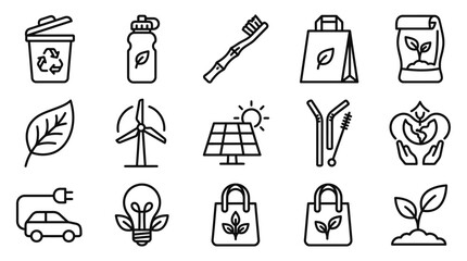 Eco-friendly Icons: Sustainability, Recycling, Renewable Energy, and Green Living Set © Sugar