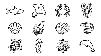Ocean Life Icons: Marine Animals and Sea Creatures Collection © keenan