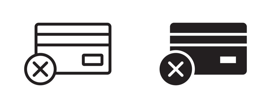 Payment Failed Icon, Declined Credit Card Transaction with Error Cross Symbol in Outline and Solid Style, Vector Illustration