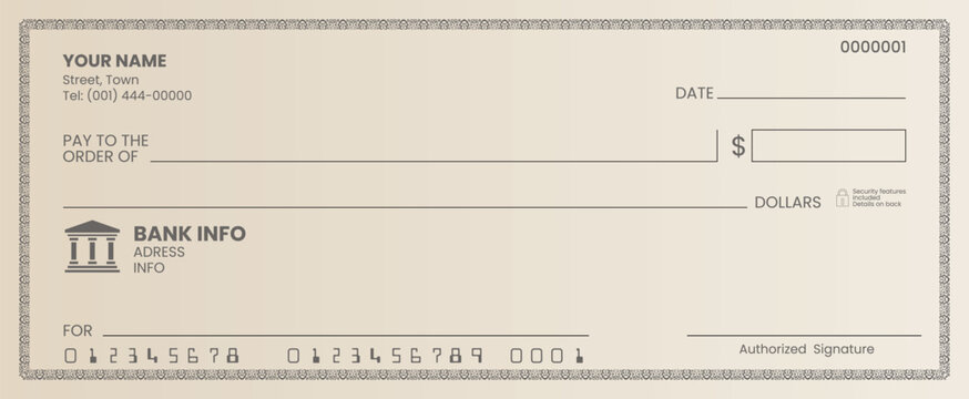 Customizable bank cheque mockup with printable financial layout