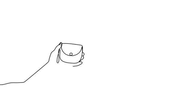Hand-drawn continuous line illustration depicting wallet with credit cards, emphasizing secure digital payment methods and contemporary financial solutions