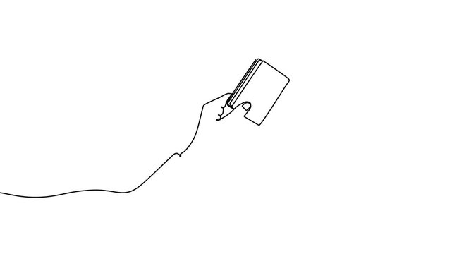 Hand-drawn continuous line illustration depicting wallet with credit cards, emphasizing secure digital payment methods and contemporary financial solutions