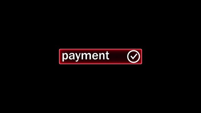 neon payment successful button on black background. Neon Payment Successful Button with Glowing Check Mark on Black Background Digital Transaction Confirmation. 
