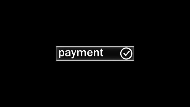 neon payment successful button on black background. Neon Payment Successful Button with Glowing Check Mark on Black Background Digital Transaction Confirmation. 