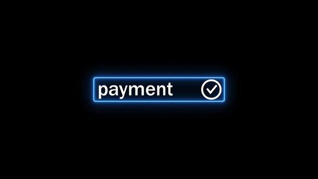 neon payment successful button on black background. Neon Payment Successful Button with Glowing Check Mark on Black Background Digital Transaction Confirmation. 